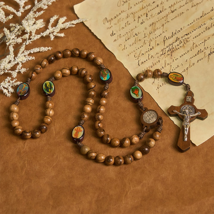 Chapelet en bois naturel avec perles ornées d'icônes sacrées, Christianartworkshop : La foi enracinée dans la grâce naturelle - image 6