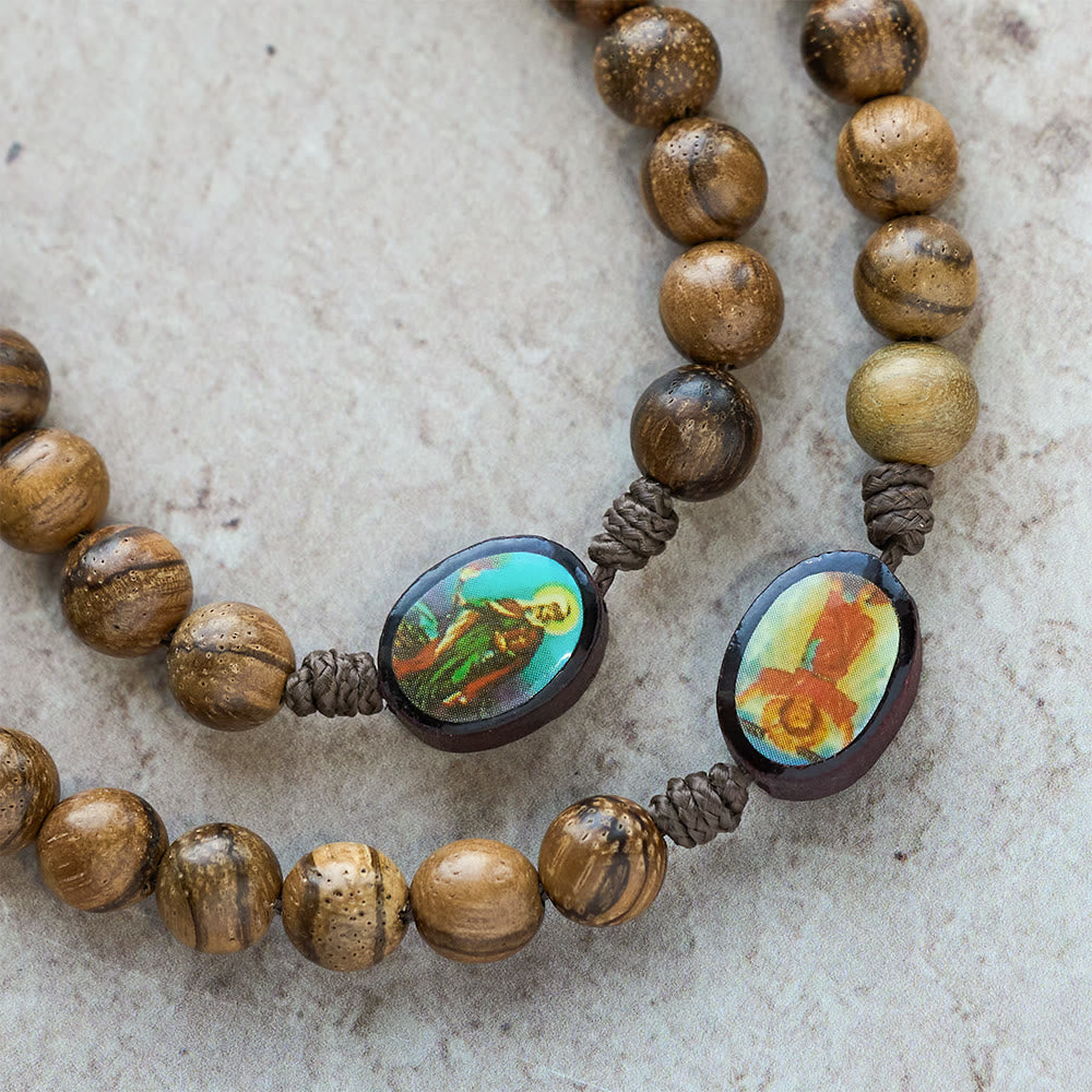 Chapelet en bois naturel avec perles ornées d'icônes sacrées, Christianartworkshop : La foi enracinée dans la grâce naturelle - image 5