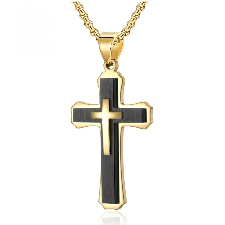 Christianartworkshop Collier croix à trois rangs : une foi personnalisée pour le quotidien - Doré et noir - image 2