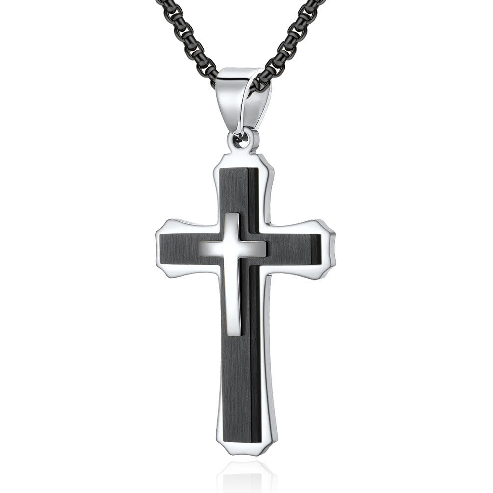 Christianartworkshop Collier croix à trois rangs : une foi personnalisée pour le quotidien - Argent et noir - image 3