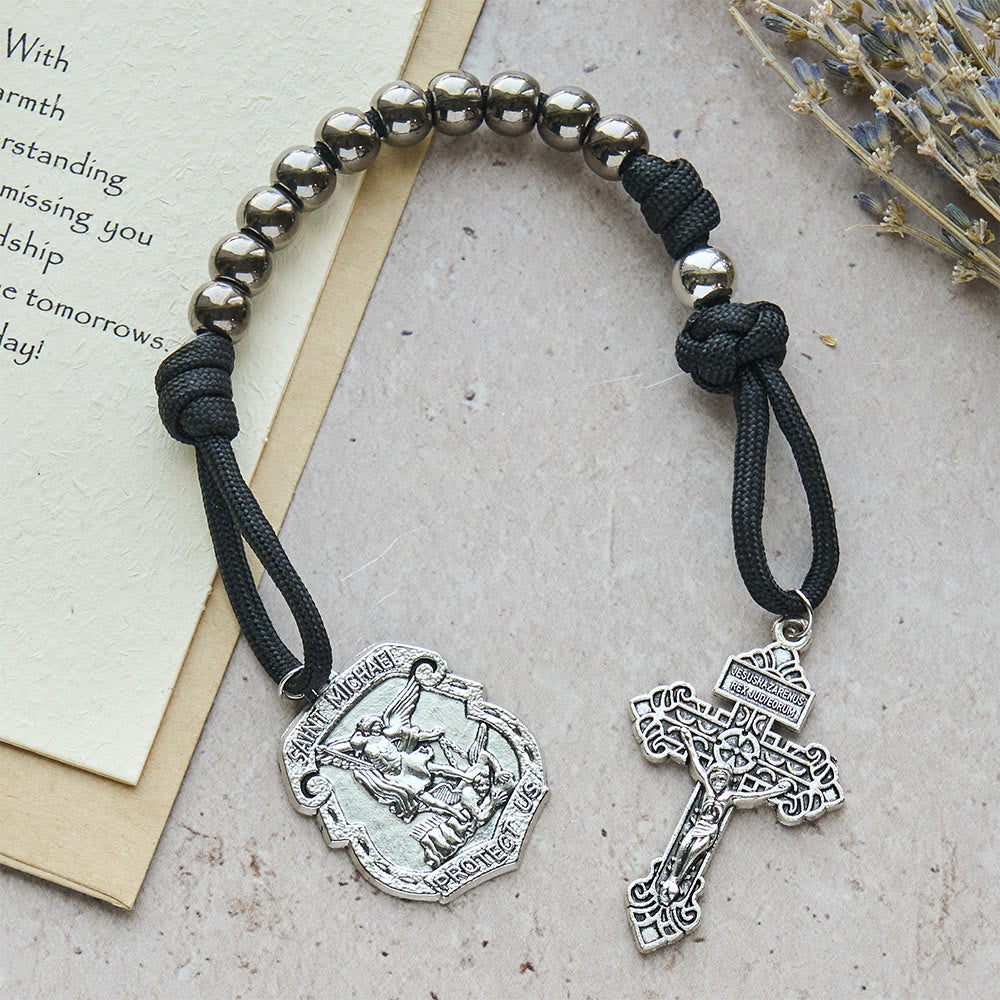 Christianartworkshop Pendentif de voiture double usage et chapelet de poche avec bouclier protecteur de saint Michel et saint Benoît et grâce repoussant le mal - image 9