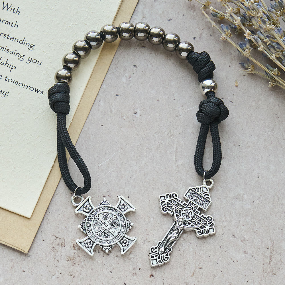 Christianartworkshop Pendentif de voiture double usage et chapelet de poche avec bouclier protecteur de saint Michel et saint Benoît et grâce repoussant le mal - image 3