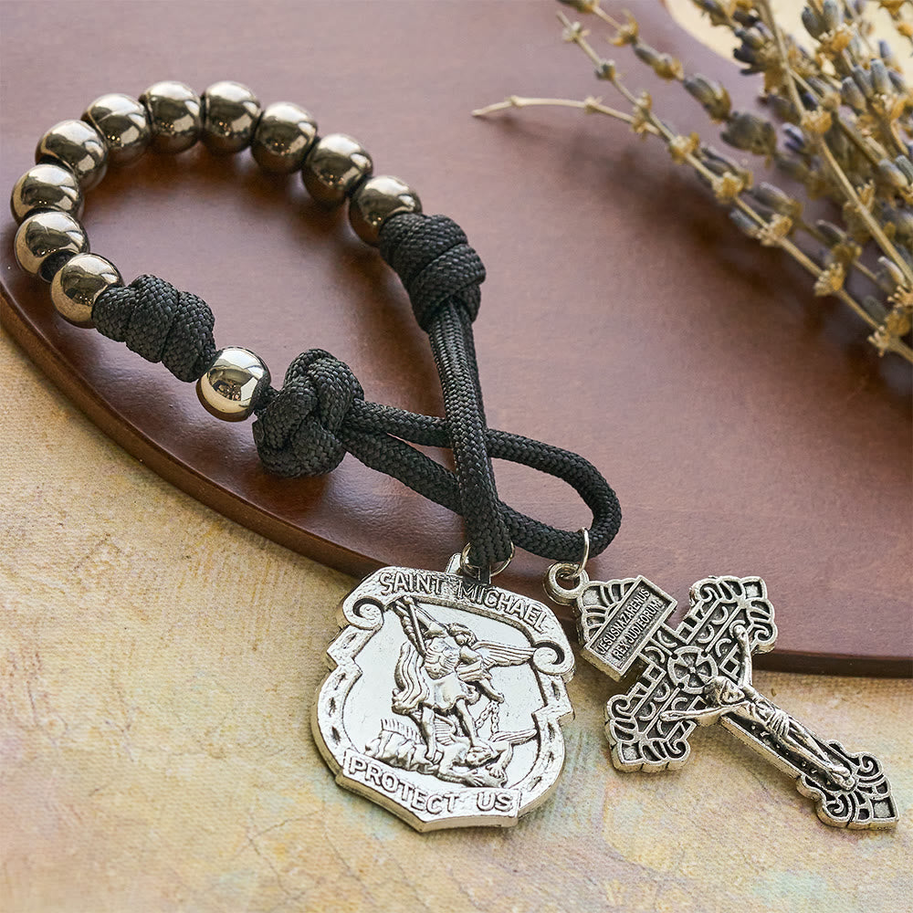 Christianartworkshop Pendentif de voiture double usage et chapelet de poche avec bouclier protecteur de saint Michel et saint Benoît et grâce repoussant le mal - Saint Michel - image 5