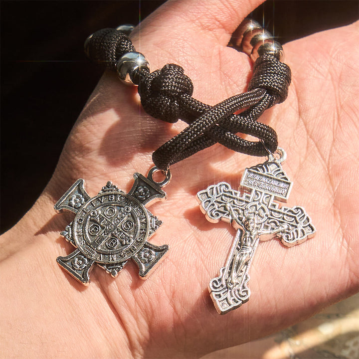 Christianartworkshop Pendentif de voiture double usage et chapelet de poche avec bouclier protecteur de saint Michel et saint Benoît et grâce repoussant le mal - image 1