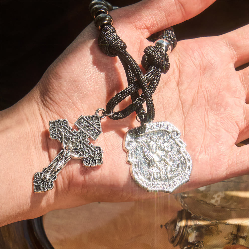 Christianartworkshop Pendentif de voiture double usage et chapelet de poche avec bouclier protecteur de saint Michel et saint Benoît et grâce repoussant le mal - image 8