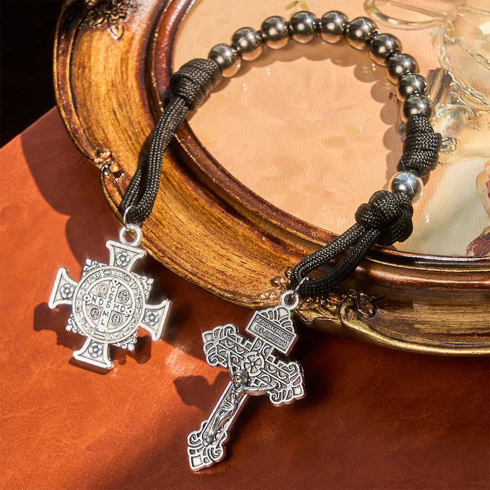 Christianartworkshop Pendentif de voiture double usage et chapelet de poche avec bouclier protecteur de saint Michel et saint Benoît et grâce repoussant le mal - image 6