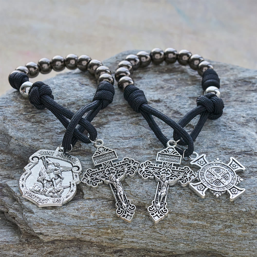 Christianartworkshop Pendentif de voiture double usage et chapelet de poche avec bouclier protecteur de saint Michel et saint Benoît et grâce repoussant le mal - image 2