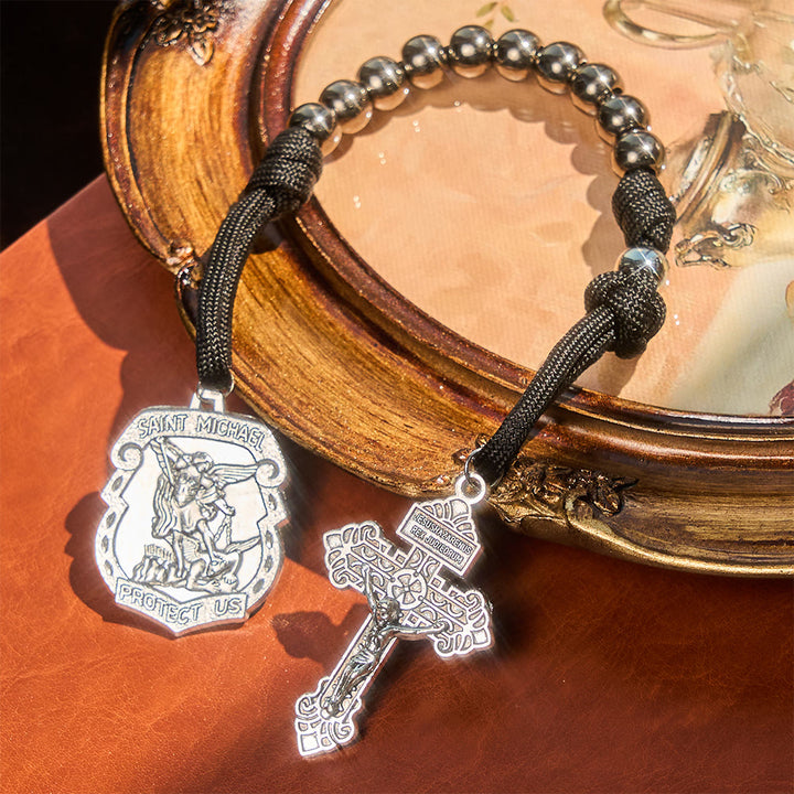 Christianartworkshop Pendentif de voiture double usage et chapelet de poche avec bouclier protecteur de saint Michel et saint Benoît et grâce repoussant le mal - image 11