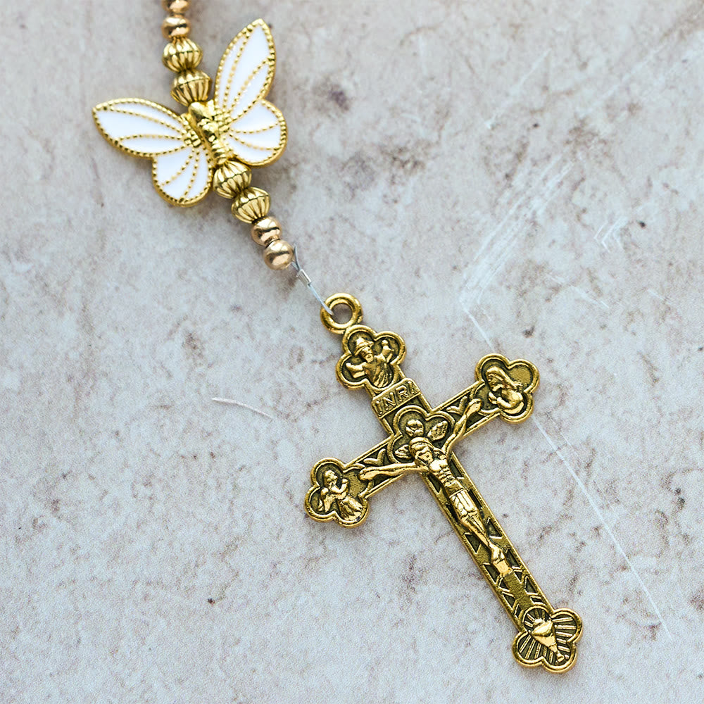 Christianartworkshop Chapelet béni en verre mat œil de chat violet/rose et papillon : Incarnez l'amour et la grâce sacrés - image 13