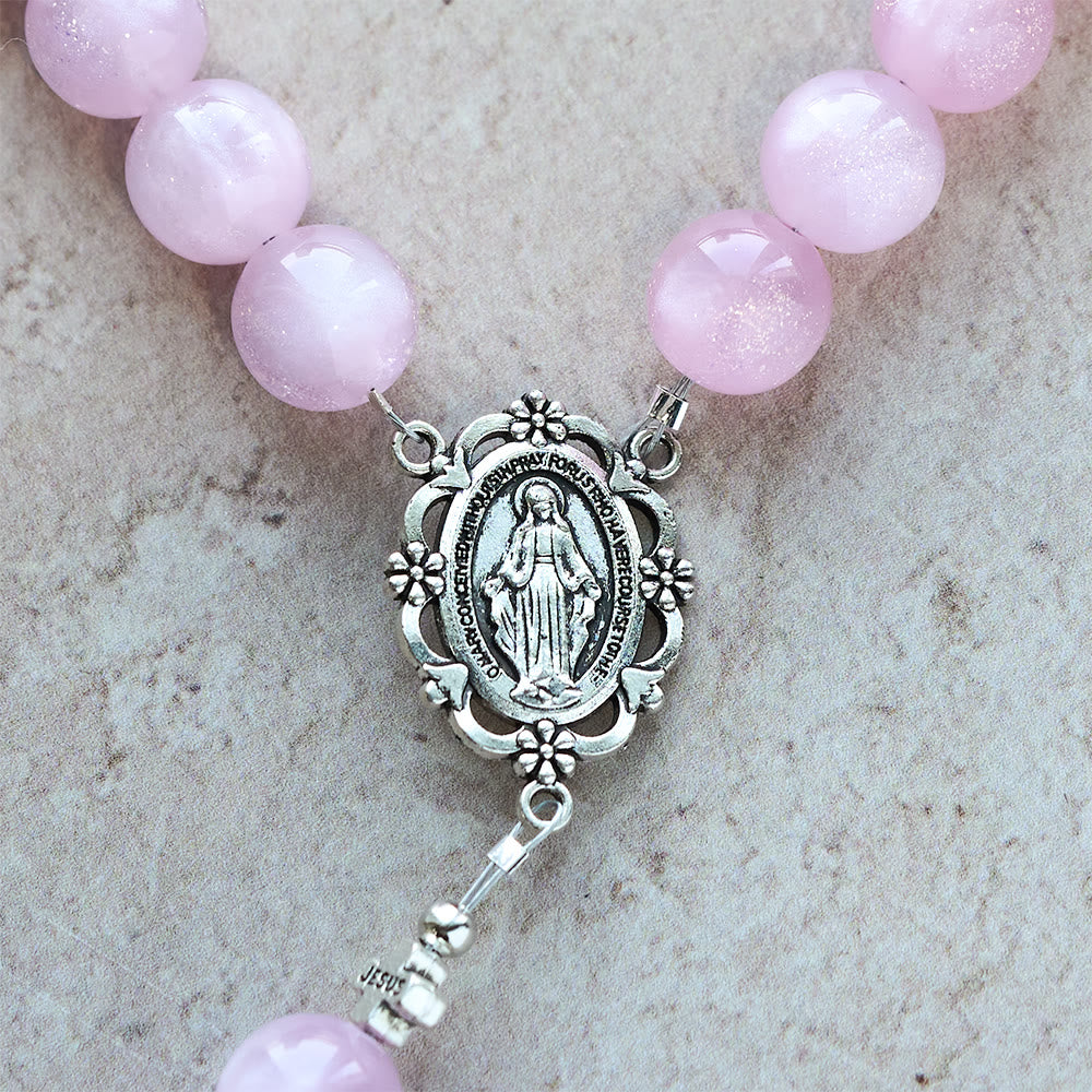 Christianartworkshop Chapelet à reflets changeants Divine Reflection : Éclosion du rose tendre au magenta passionné à la lumière du soleil - image 13