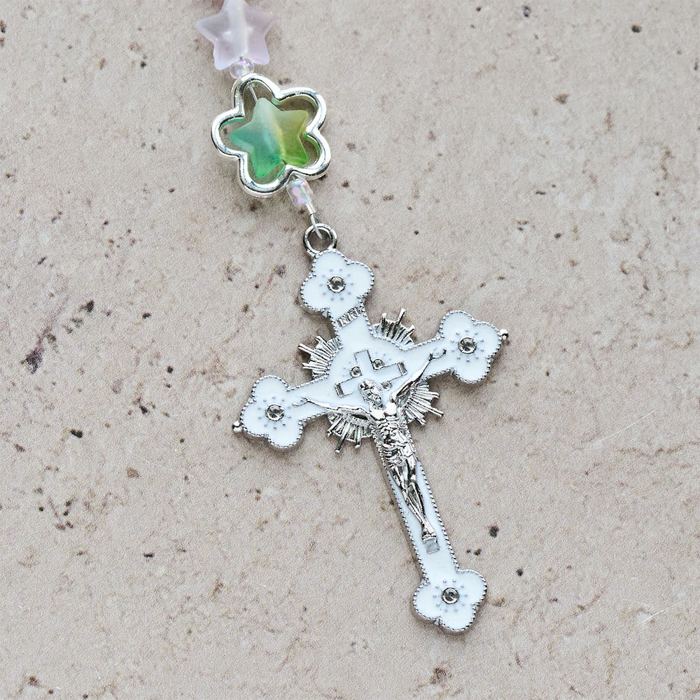 Christianartworkshop Chapelet Étoile Scintillante à Dégradé avec Notre-Dame et Crucifix : Une Foi Vivante pour la Dévotion Quotidienne - image 9