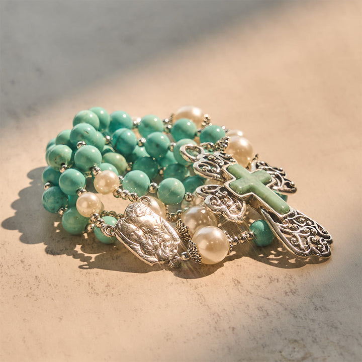 Christianartworkshop Chapelet crucifix en perles turquoise orné d'une représentation de la Sainte Famille : un rappel constant de sa grâce - image 6