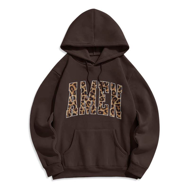Christianartworkshop Sweat à capuche en polyester doublé polaire avec affirmation Amen - Brun - 2XL - image 6