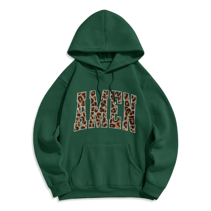 Christianartworkshop Sweat à capuche en polyester doublé polaire avec affirmation Amen - Vert - 2XL - image 5