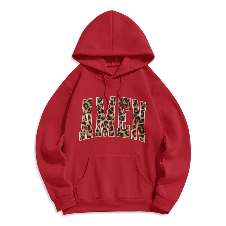 Christianartworkshop Sweat à capuche en polyester doublé polaire avec affirmation Amen - Rouge - 2XL - image 2