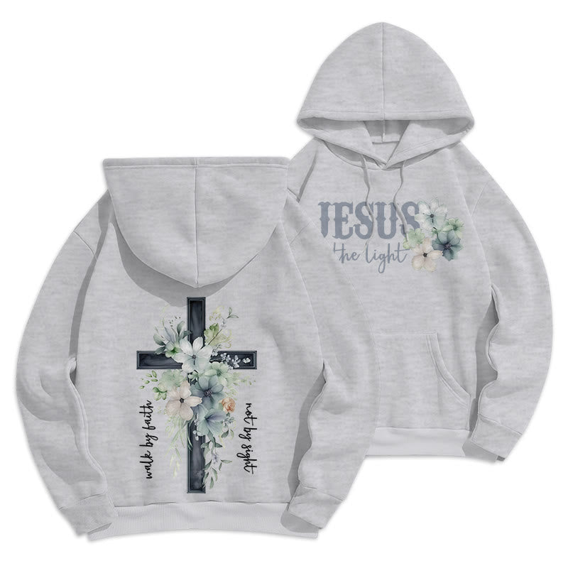 Christianartworkshop Jésus la Lumière Marche par la Foi Sweat à capuche en polyester doublé polaire - Gris - 2XL - image 13