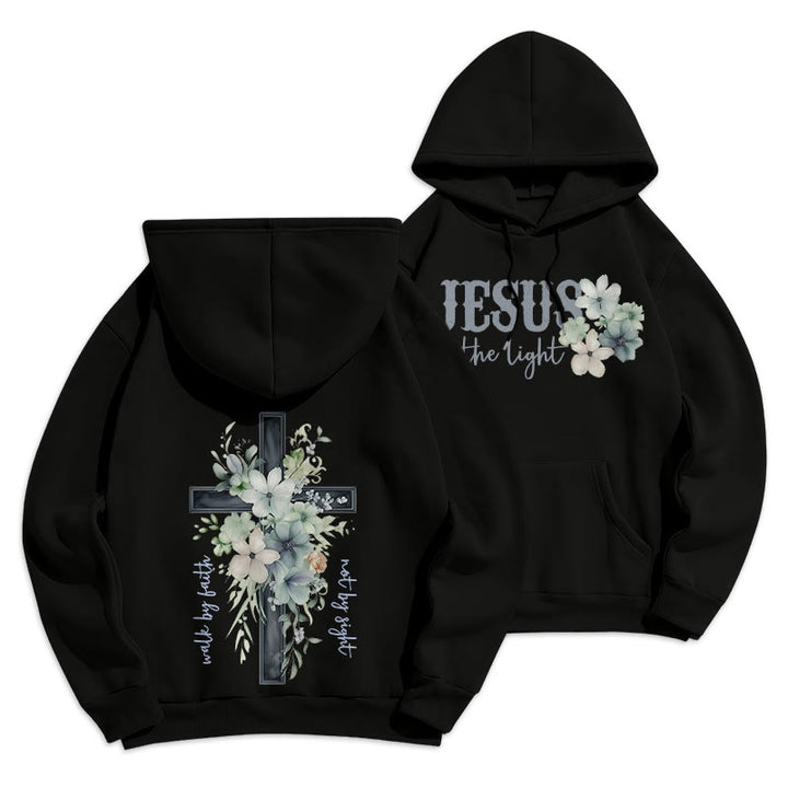 Christianartworkshop Jésus la Lumière Marche par la Foi Sweat à capuche en polyester doublé polaire - Noir - 2XL - image 7