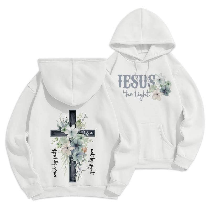 Christianartworkshop Jésus la Lumière Marche par la Foi Sweat à capuche en polyester doublé polaire - Blanc - 2XL - image 10