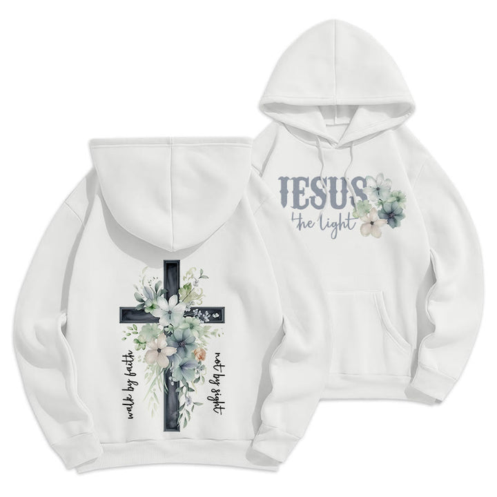 Christianartworkshop Jésus la Lumière Marche par la Foi Sweat à capuche en polyester doublé polaire - Blanc - 2XL - image 10