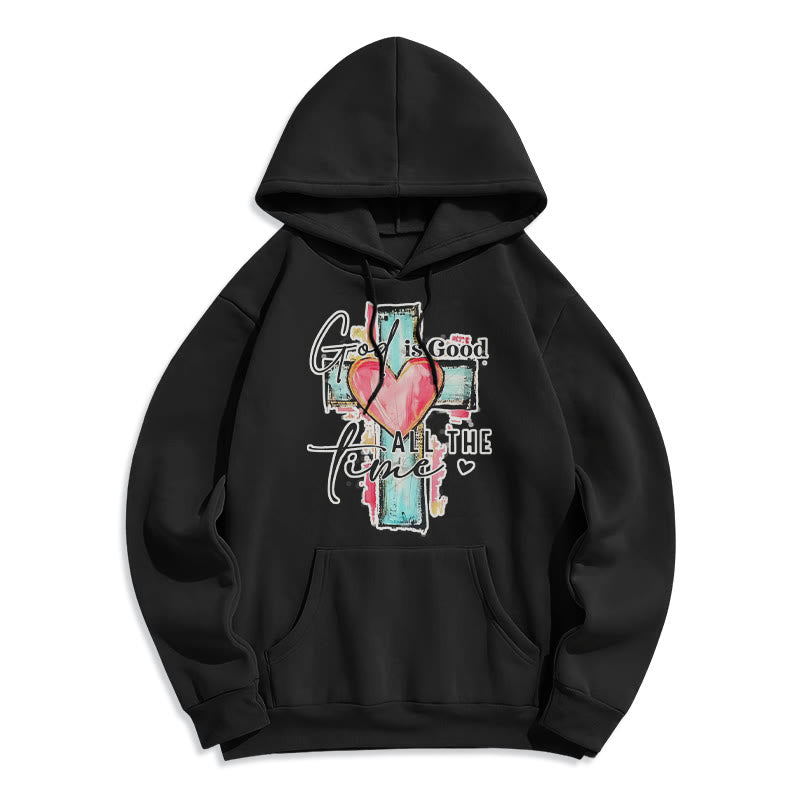 Christianartworkshop Sweat à capuche en polyester doublé polaire avec croix « Dieu est bon en tout temps » - Noir - 2XL - image 4