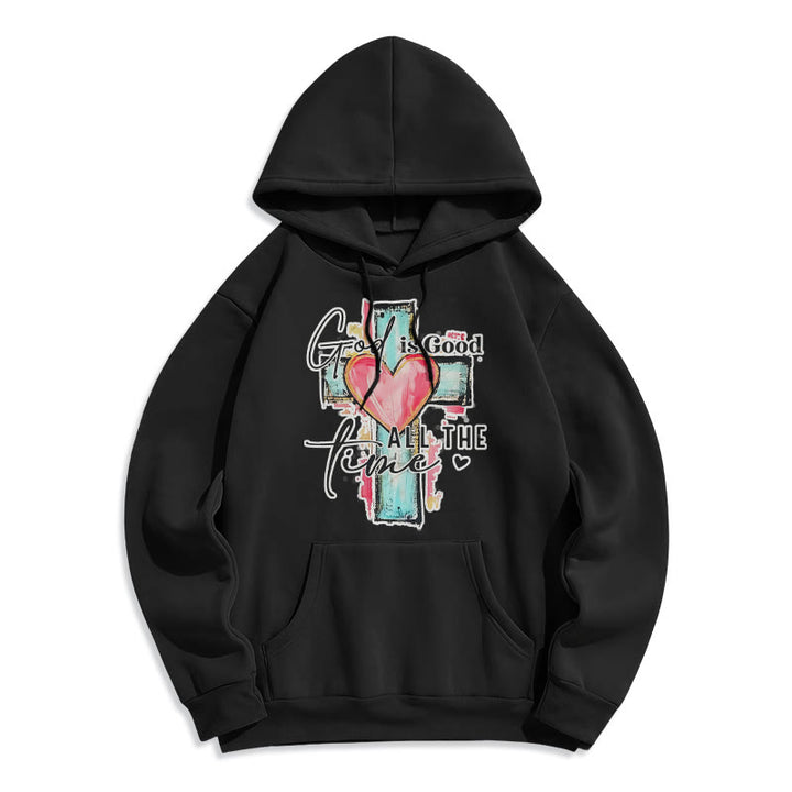 Christianartworkshop Sweat à capuche en polyester doublé polaire avec croix « Dieu est bon en tout temps » - Noir - 2XL - image 4