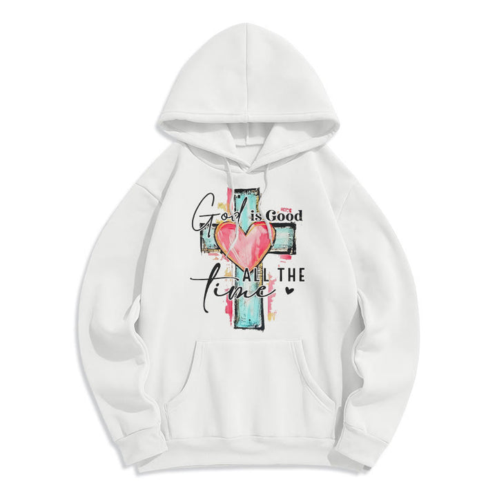 Christianartworkshop Sweat à capuche en polyester doublé polaire avec croix « Dieu est bon en tout temps » - Blanc - 2XL - image 5