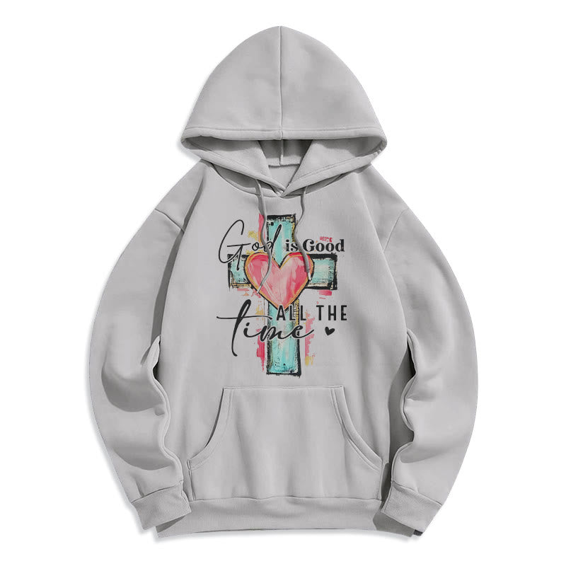 Christianartworkshop Sweat à capuche en polyester doublé polaire avec croix « Dieu est bon en tout temps » - Gris - 2XL - image 6