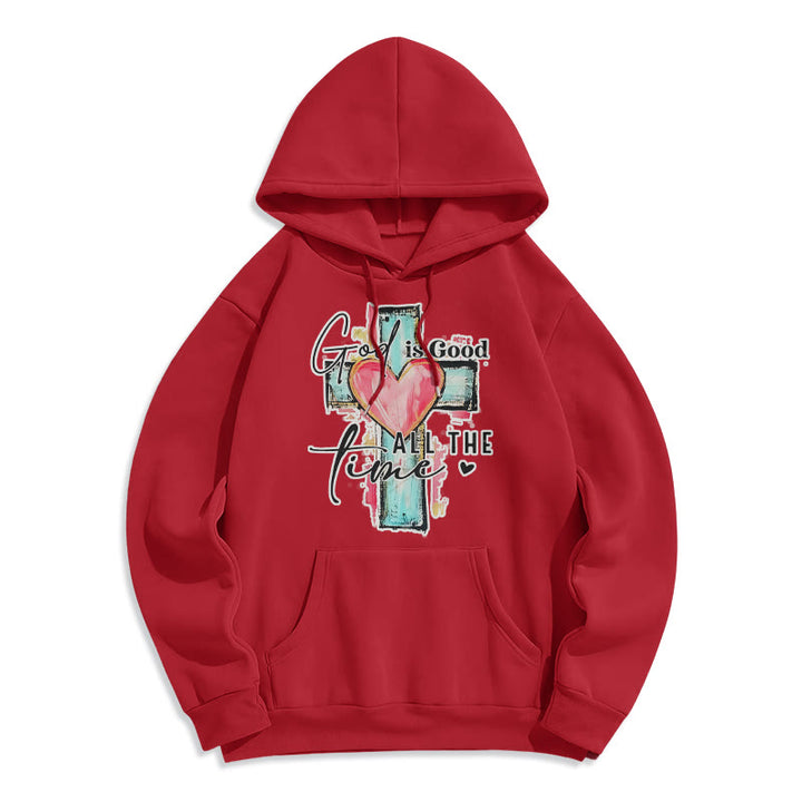 Christianartworkshop Sweat à capuche en polyester doublé polaire avec croix « Dieu est bon en tout temps » - Rouge - 2XL - image 7