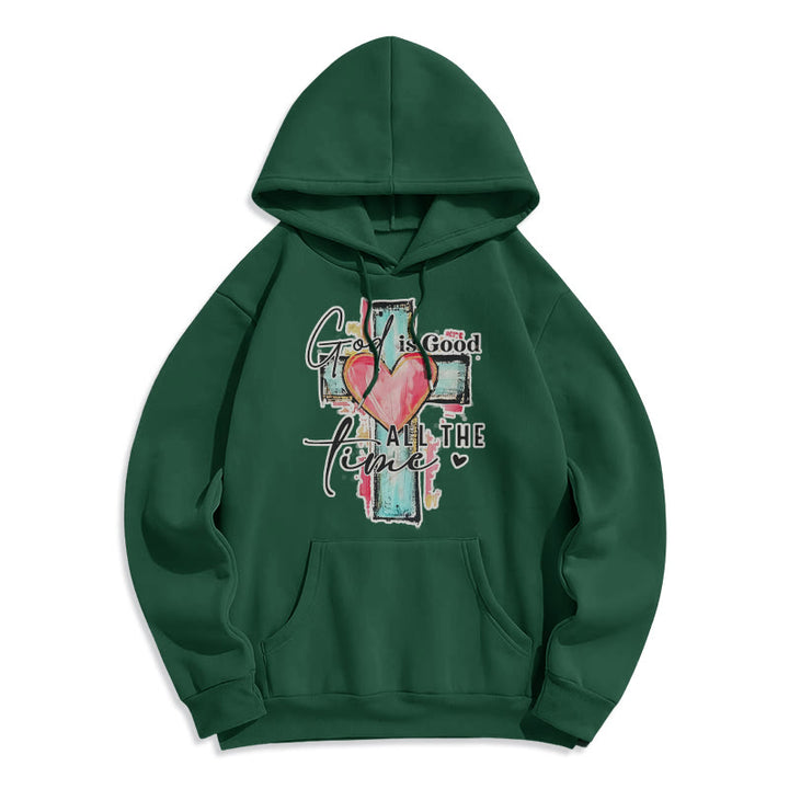 Christianartworkshop Sweat à capuche en polyester doublé polaire avec croix « Dieu est bon en tout temps » - Vert - 2XL - image 2