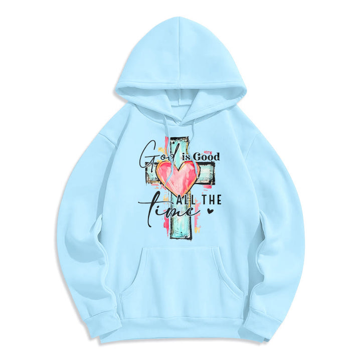 Christianartworkshop Sweat à capuche en polyester doublé polaire avec croix « Dieu est bon en tout temps » - Bleu - 2XL - image 8