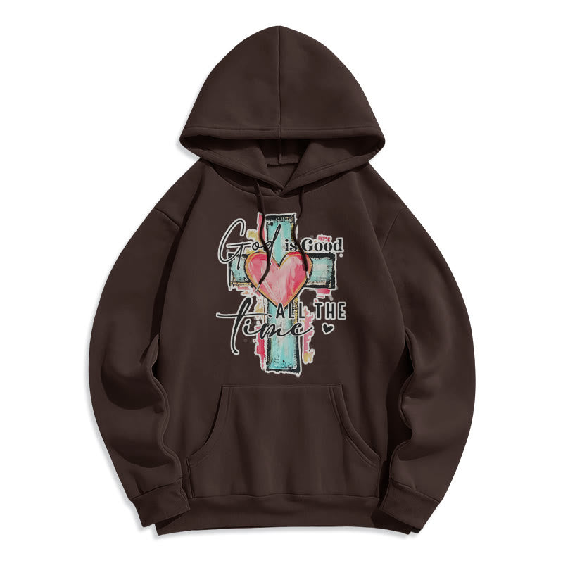 Christianartworkshop Sweat à capuche en polyester doublé polaire avec croix « Dieu est bon en tout temps » - Brun - 2XL - image 3