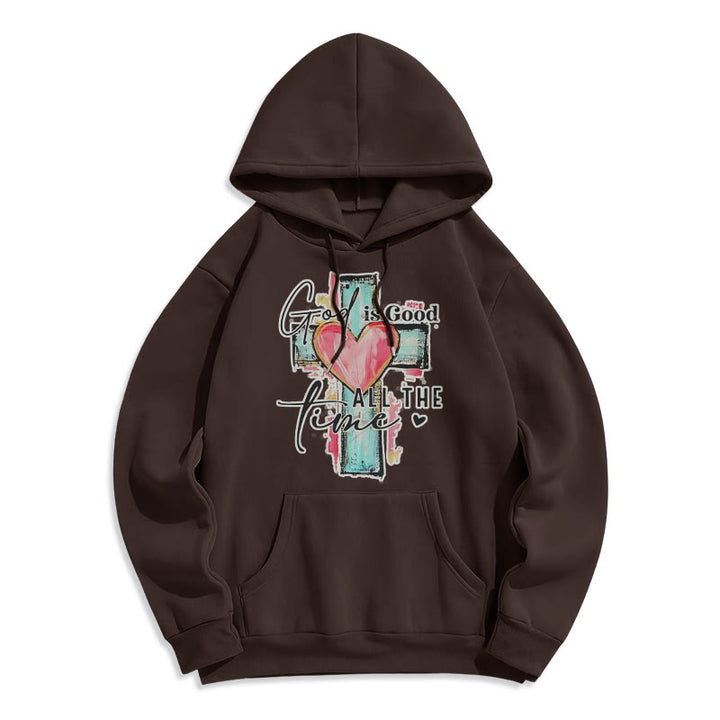 Christianartworkshop Sweat à capuche en polyester doublé polaire avec croix « Dieu est bon en tout temps » - Brun - 2XL - image 3