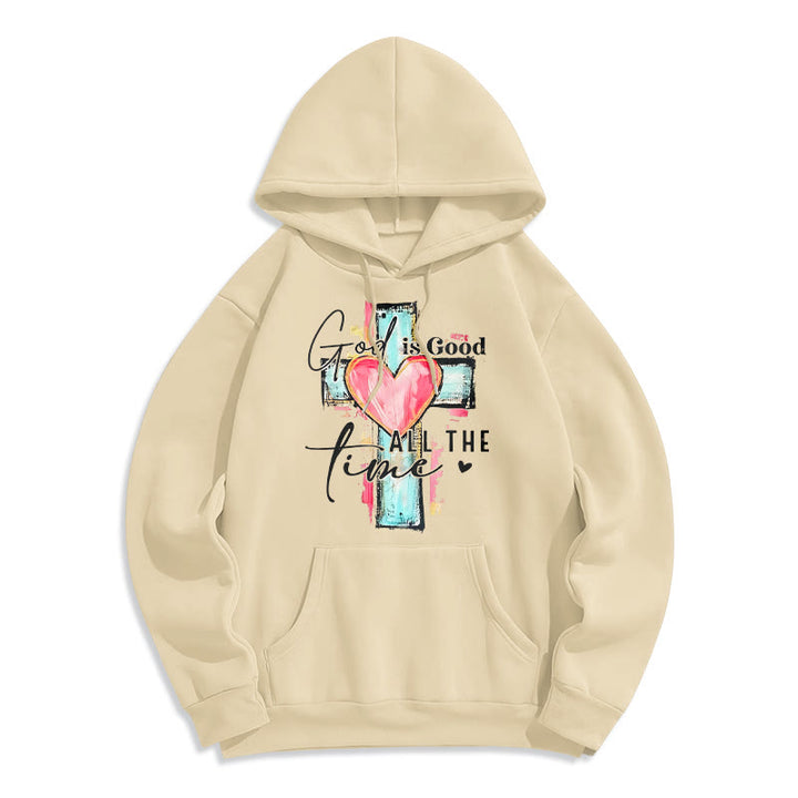 Christianartworkshop Sweat à capuche en polyester doublé polaire avec croix « Dieu est bon en tout temps » - Beige - 2XL - image 0