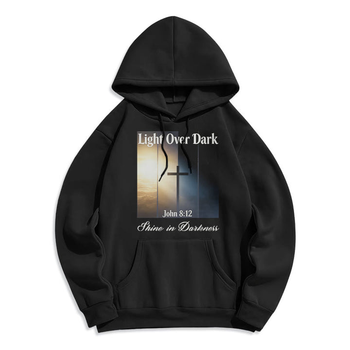 Christianartworkshop Jean 8:12 Brillez dans les ténèbres Sweat à capuche en polyester doublé polaire - Noir - 2XL - image 0