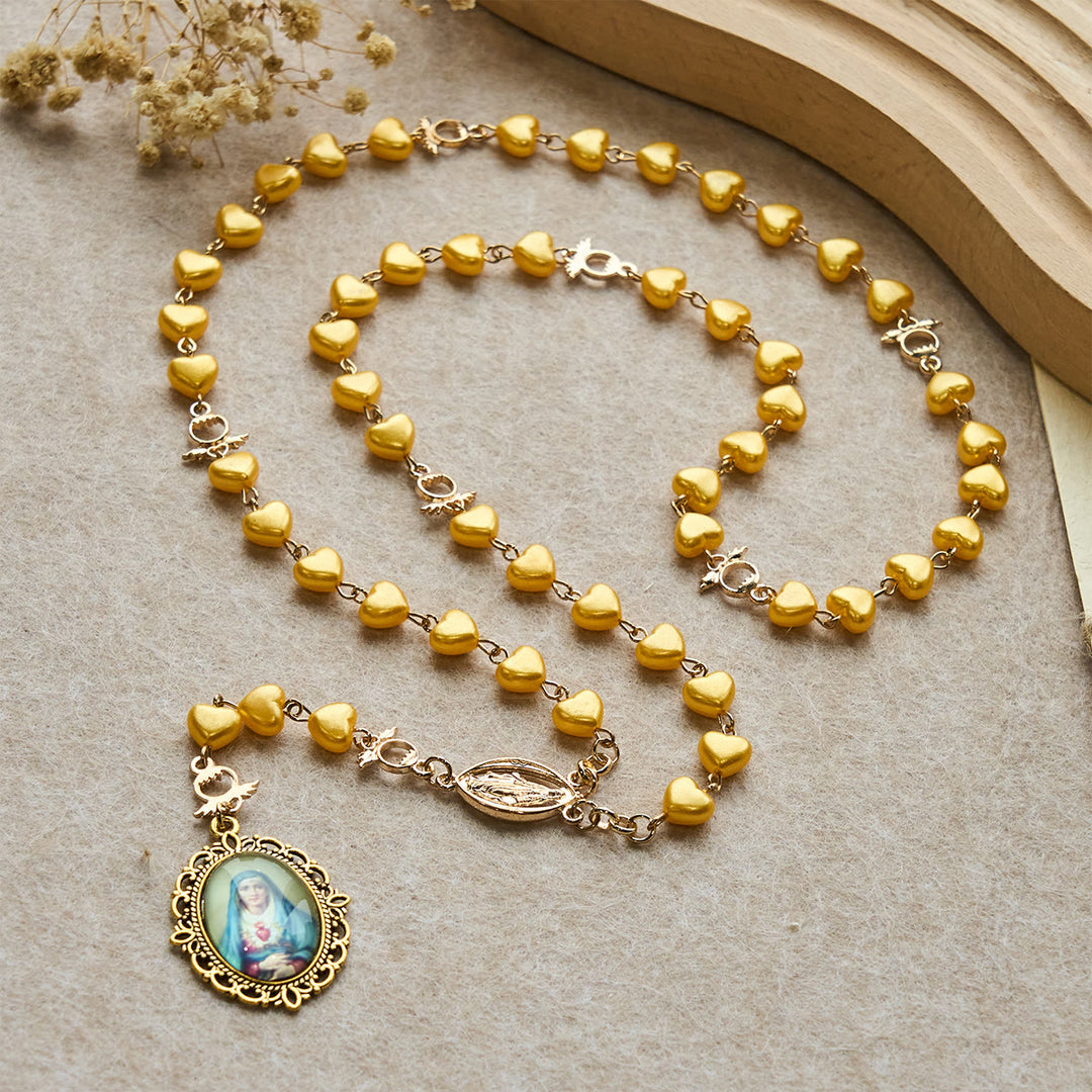 Christianartworkshop Ensemble chapelet et bracelet à perles en forme de cœur jaune : Tendre compagnon de la grâce quotidienne - Chapelet - image 1