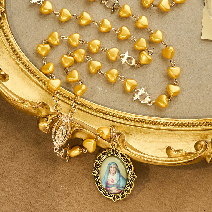 Christianartworkshop Ensemble chapelet et bracelet à perles en forme de cœur jaune : Tendre compagnon de la grâce quotidienne - image 4