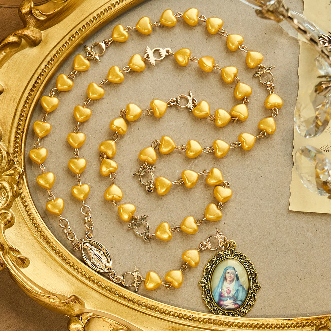 Christianartworkshop Ensemble chapelet et bracelet à perles en forme de cœur jaune : Tendre compagnon de la grâce quotidienne - image 2