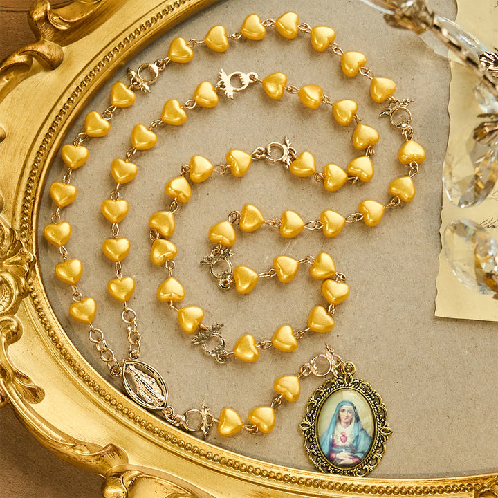 Christianartworkshop Ensemble chapelet et bracelet à perles en forme de cœur jaune : Tendre compagnon de la grâce quotidienne - image 2