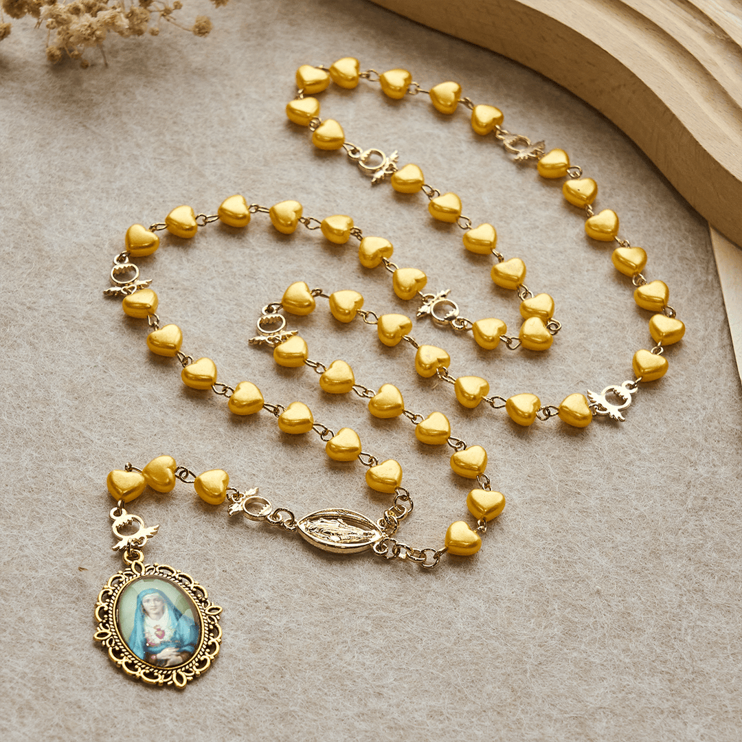 Christianartworkshop Ensemble chapelet et bracelet à perles en forme de cœur jaune : Tendre compagnon de la grâce quotidienne - image 3