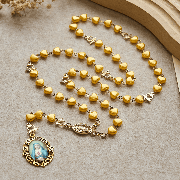 Christianartworkshop Ensemble chapelet et bracelet à perles en forme de cœur jaune : Tendre compagnon de la grâce quotidienne - image 3