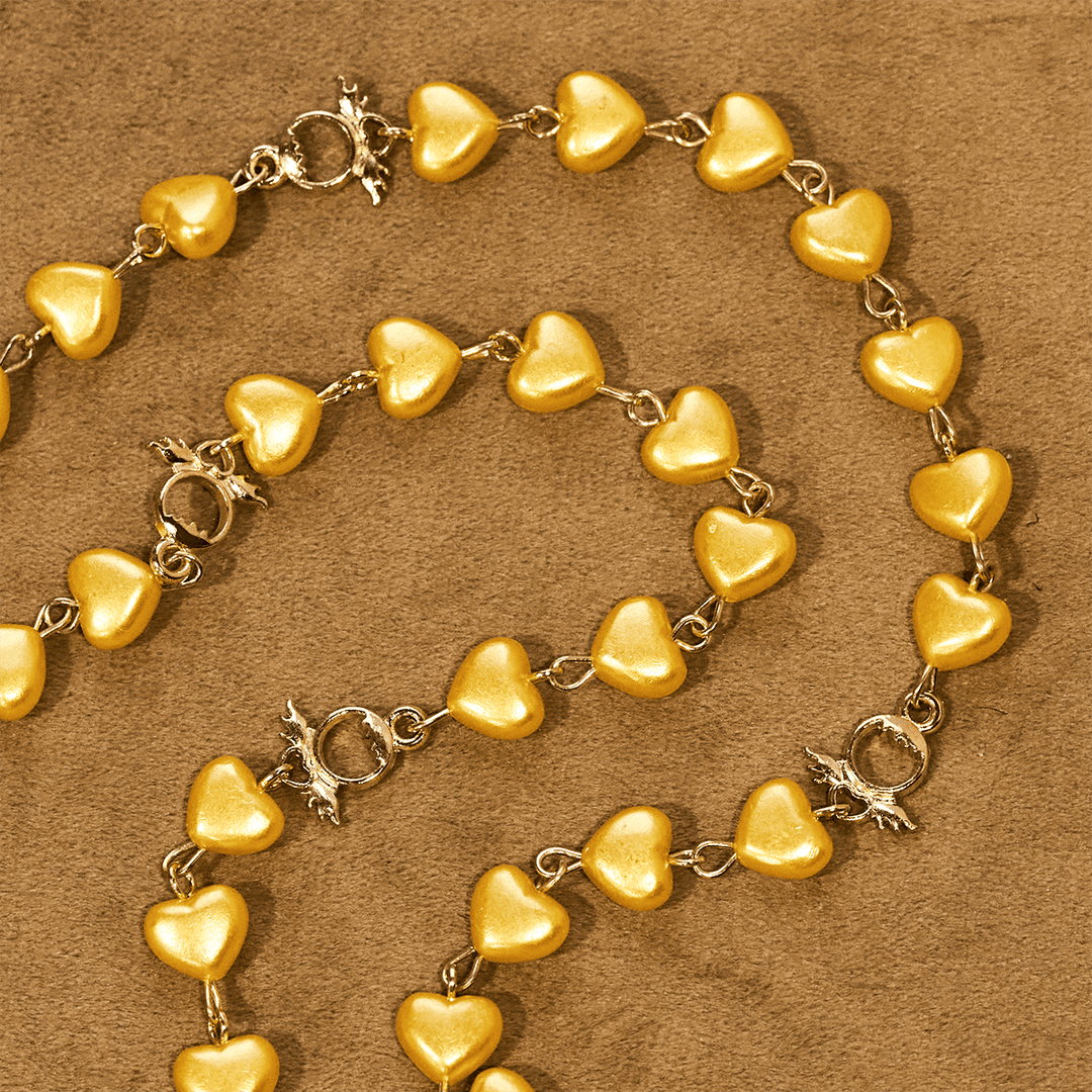 Christianartworkshop Ensemble chapelet et bracelet à perles en forme de cœur jaune : Tendre compagnon de la grâce quotidienne - image 5