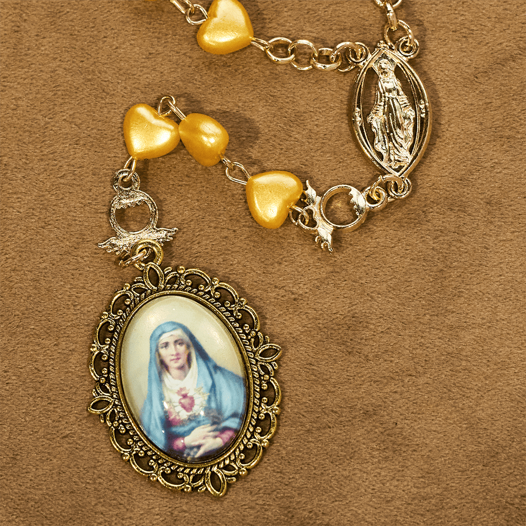 Christianartworkshop Ensemble chapelet et bracelet à perles en forme de cœur jaune : Tendre compagnon de la grâce quotidienne - image 6