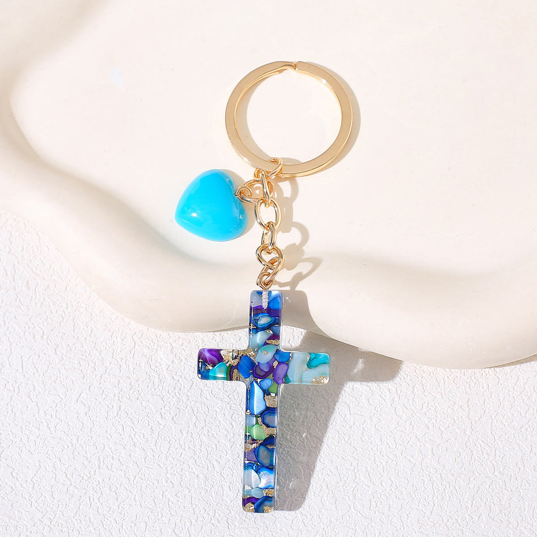 Christianartworkshop Croix en résine avec porte-clés en forme de cœur : une douce joie pour tous - Bleu clair - image 5