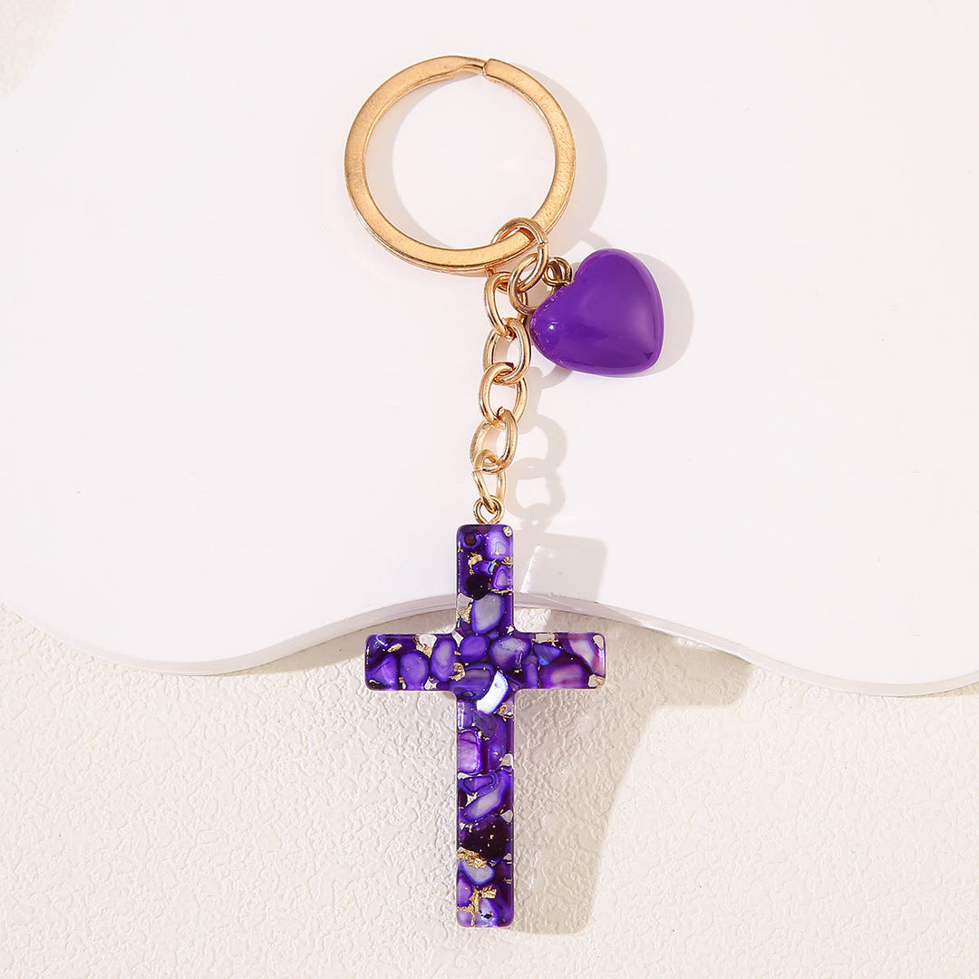 Christianartworkshop Croix en résine avec porte-clés en forme de cœur : une douce joie pour tous - Violet - image 9