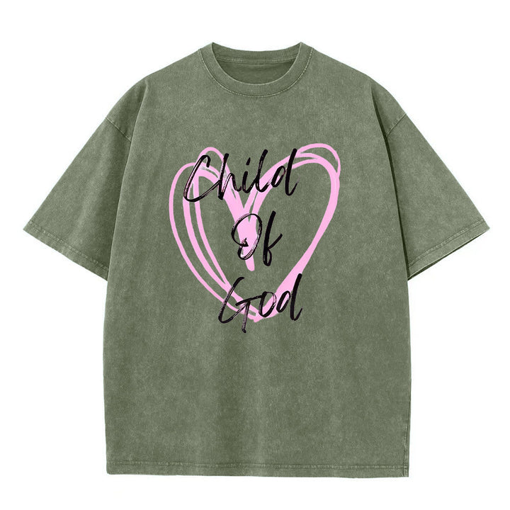 T-shirt unisexe délavé Christianartworkshop « Enfant de Dieu romantique avec Sacré-Cœur » - Vert armée - 5XL - image 2