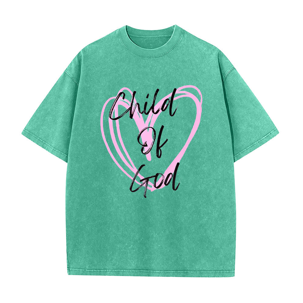 T-shirt unisexe délavé Christianartworkshop « Enfant de Dieu romantique avec Sacré-Cœur » - Vert - 5XL - image 9