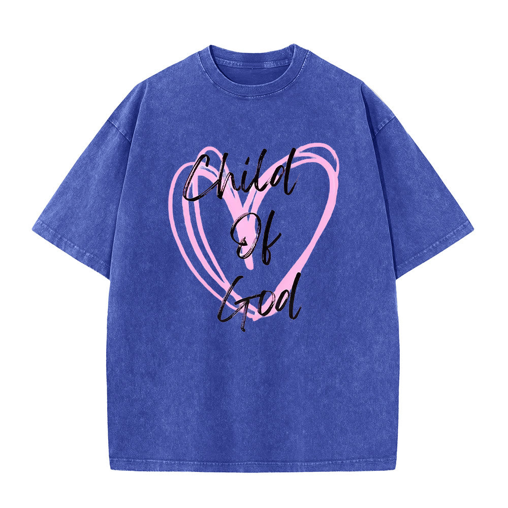 T-shirt unisexe délavé Christianartworkshop « Enfant de Dieu romantique avec Sacré-Cœur » - Bleu - 5XL - image 5