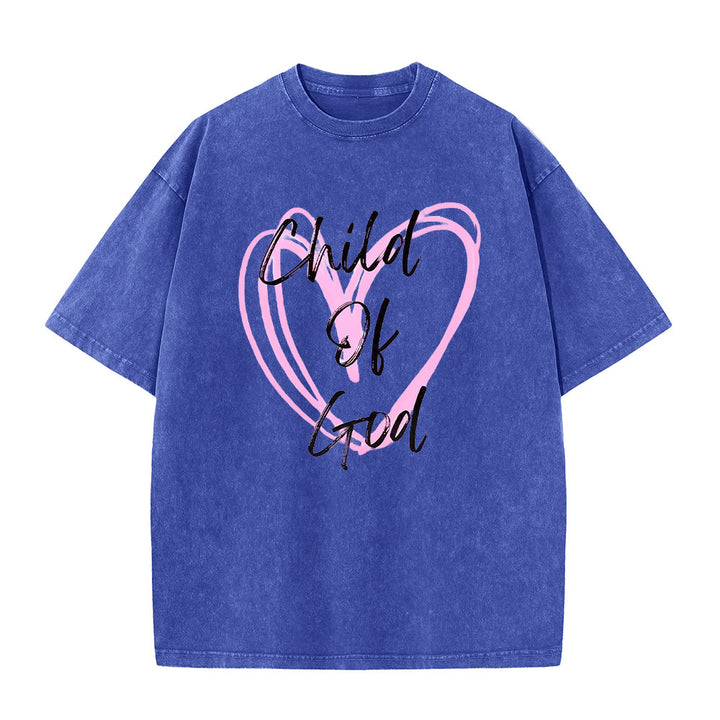 T-shirt unisexe délavé Christianartworkshop « Enfant de Dieu romantique avec Sacré-Cœur » - Bleu - 5XL - image 5