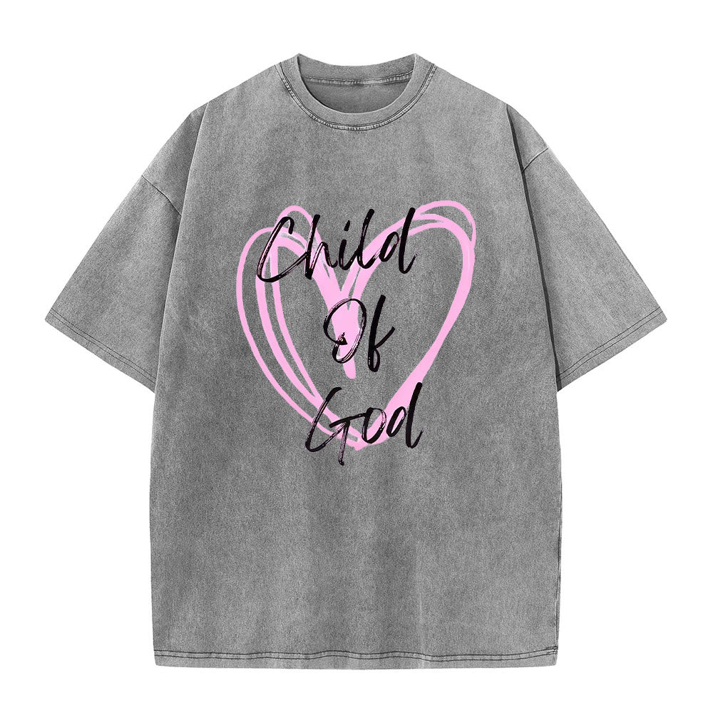 T-shirt unisexe délavé Christianartworkshop « Enfant de Dieu romantique avec Sacré-Cœur » - Gris - 5XL - image 4