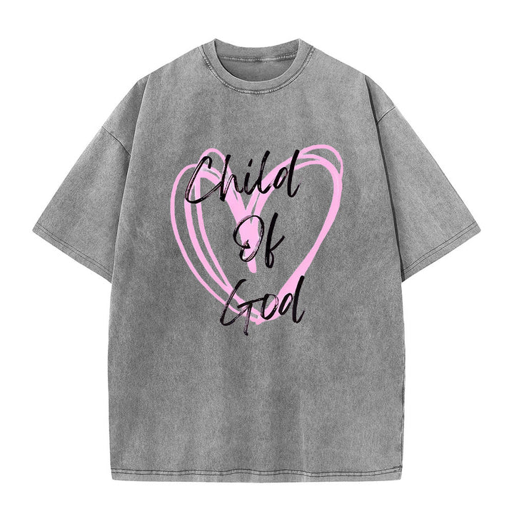 T-shirt unisexe délavé Christianartworkshop « Enfant de Dieu romantique avec Sacré-Cœur » - Gris - 5XL - image 4